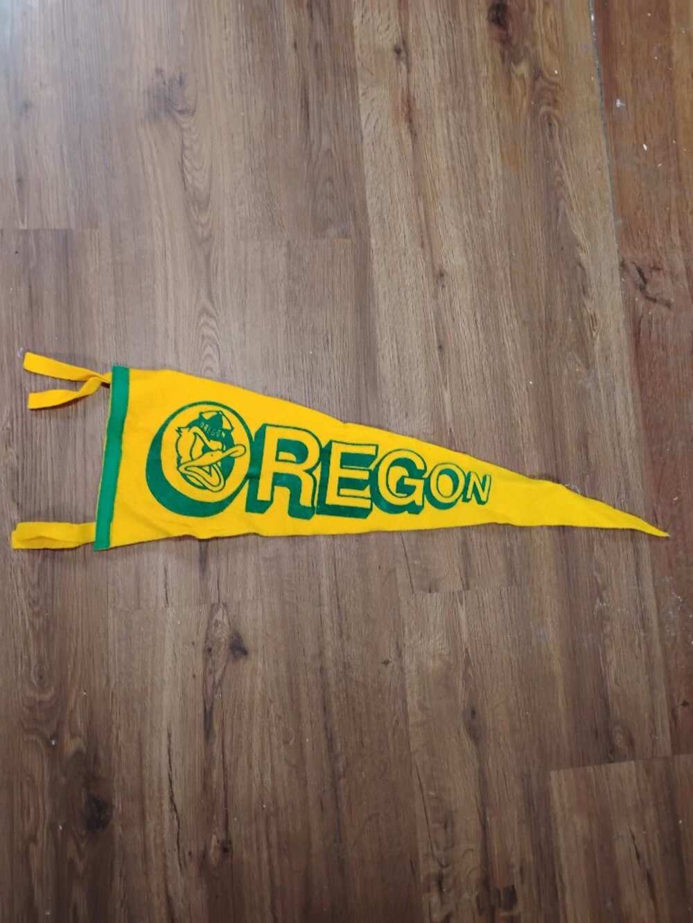 Vintage 70s Oregon Ducks Flocked Felt Pennant Flag